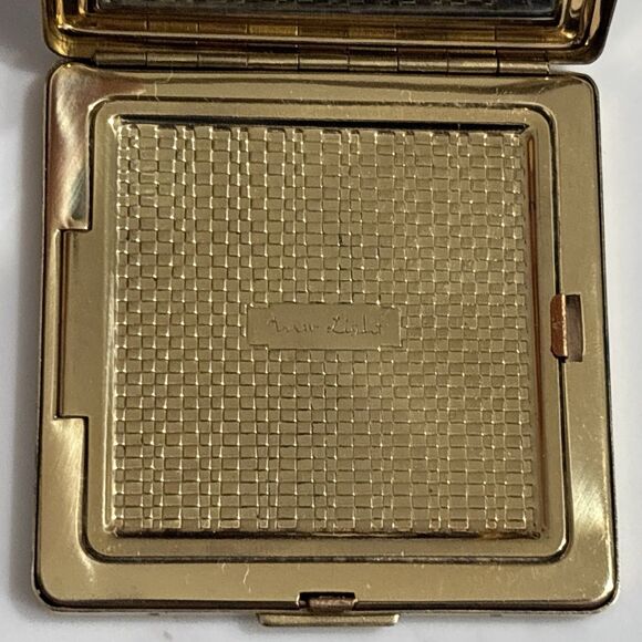 Vintage Compact Mirror Japan Black Velvet Beaded Gold Tone New Light - Picture 14 of 16